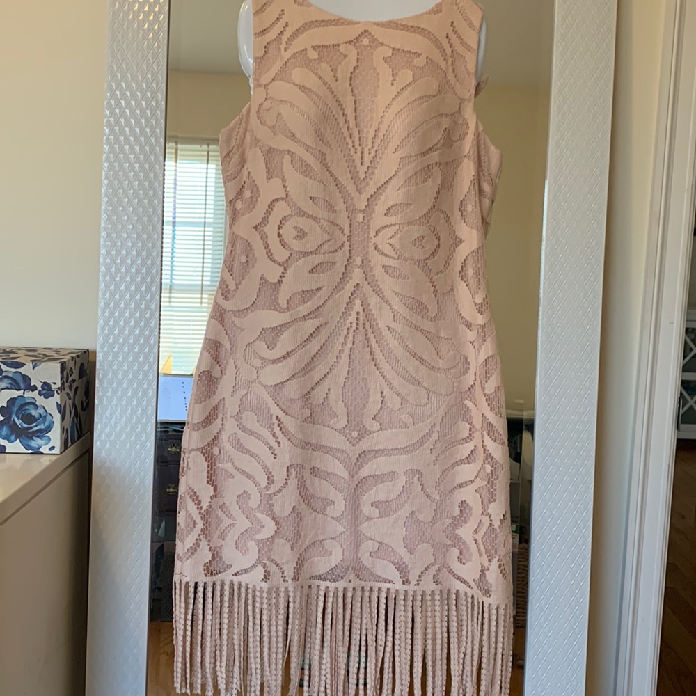 Blush Lacey Dress with fringe bottom